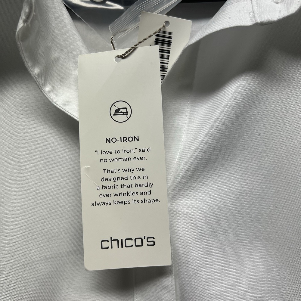 Chicos Top Womens 3 US XL White No Iron Crisp Button Up 3/4 Sleeve Tailored - Picture 7 of 13